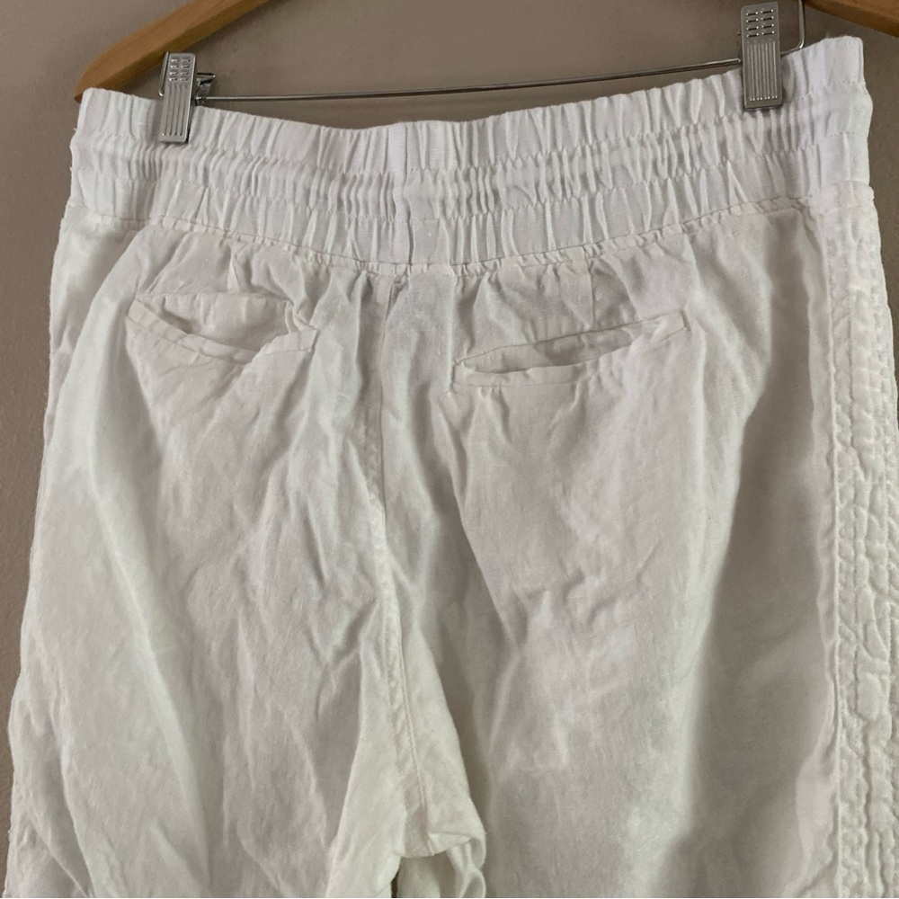 Athleta Women’s White Cabo Linen High Rise Silver Zip Drawstring Joggers Size 10 - Picture 7 of 16